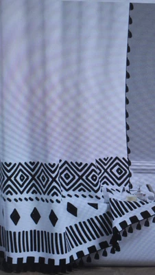 Aofoto Bohemian Shower Curtain Tassel Boho Black & White Striped 47" x 70" - Image 1 of 4