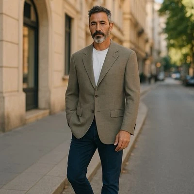 Ralph Lauren Beige Houndstooth Wool Alpaca Blend Sport Coat Blazer Men's 46L - Image 1 of 4