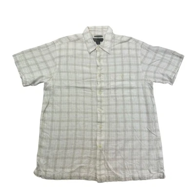 Marc Edwards Shirt Mens Large L Beige Plaid Linen Short Sleeve Button Up - Image 1 of 4