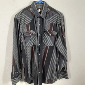 KARMAN Erwachsene Herren L Pearl Snap Hemd grau Cowboy Western kariert Flanell - Bild 1 von 9