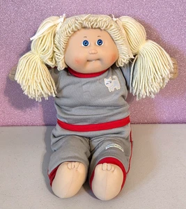 Vintage 1985 Cabbage Patch Kids Doll Yellow Yarn Hair w/Gray/Red Cat Sweatsuit - Picture 1 of 15