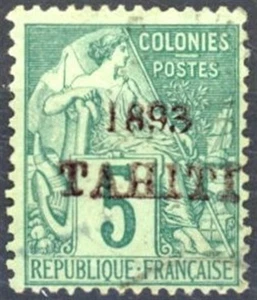 [69.307] Tahiti 1893 Rare Used VF multiple signed stamp $1400 (Y&T 22) - Bild 1 von 1