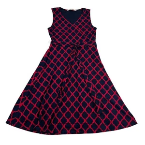 41 Weißdornstich Fix A-Linie Kleid Damen Small Navy Rot Geometrisches Muster Gürtel - Bild 1 von 5