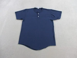 VINTAGE Soffe Shirt Mens Large Navy Blue Blank Henley Single Stitch USA Made 90s - Picture 1 of 9