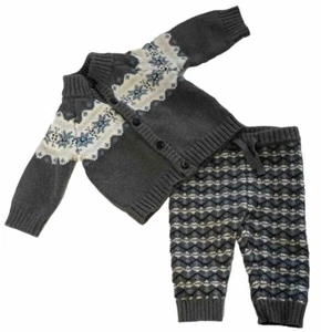 Janie & Jack Winter Strick Pullover Cardigan Hose Set grau weiß Schnee Größe 3-6 Monate - Bild 1 von 9