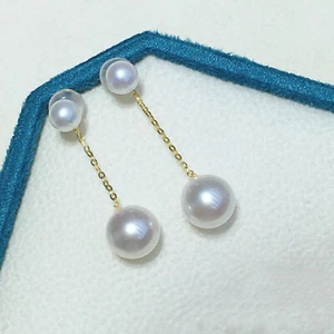 Wunderschöne AAAA ++ Japan Akoya runde 8-9 mm 9-10 mm 10-11 mm weiße Perlen Ohrringe 18k - Bild 1 von 8