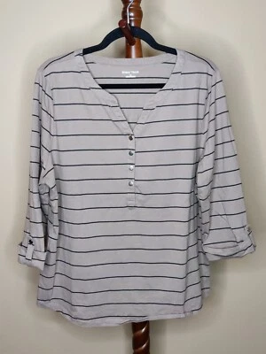 Studio Works women's XL top brown & black stripe scoop-v-neck buttons 3/4 sleeve - Изображение 1 из 4