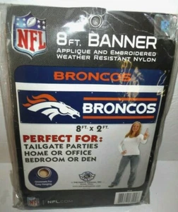 DENVER BRONCOS NFL FLAG 8 X 2 BANNER APPLIQUE & EMBROIDERED NYLON 8 FOOT - Picture 1 of 3