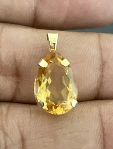 14K Yellow Gold 4CT Pear Cut Yellow Citrine Pendant (PB209) - Picture 1 of 6