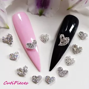 12pc 3D Nail Art Silver Heart Mix Rhinestones Diamante Metal Alloy Embellishment - Picture 1 of 3