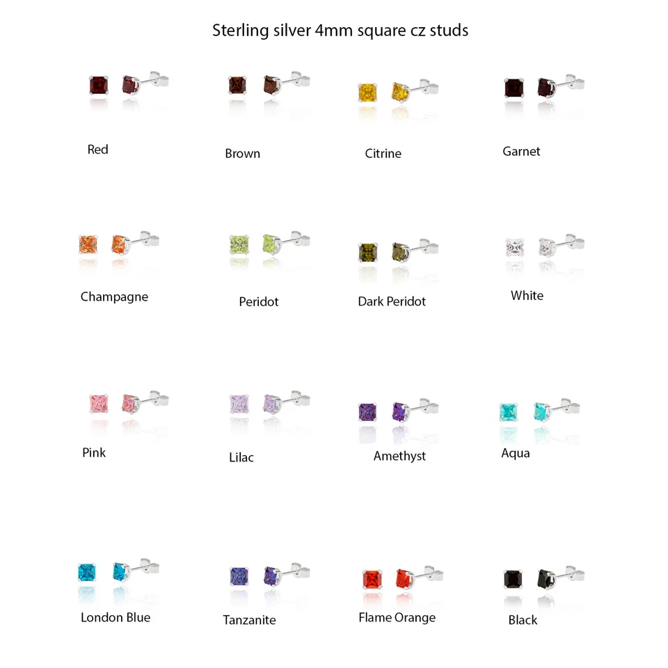 Argento Sterling 4mm Zircone Cubico orecchini quadrati a perno / Scatola regalo - Immagine 1 di 1