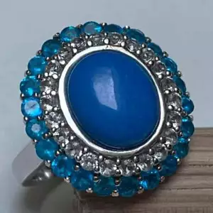 Rare Ceruleite, White Topaz, Neon Apatite Sterling Silver Ring, size 8 - Picture 1 of 7