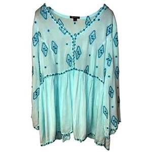 Blusa Babydoll Roaman's Top Mujer 30W Bordada Arrugada Guaze Boho Campesina - Imagen 1 de 7