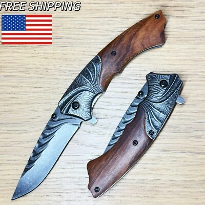 Navaja de Bolsillo Plegable Hoja Asistida por Resorte Coleccionables Clásica Madera 8.5" Foto 1 de 4