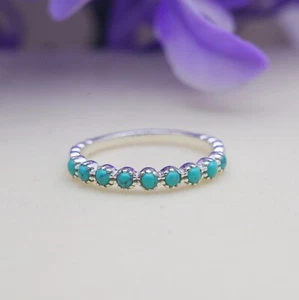 Turquoise Engagement Ring 925 Sterling Silver Ring Half Eternity Art Deco Ring - Picture 1 of 5