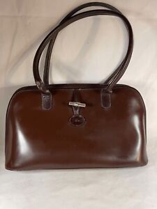 Longchamp Brown Leather Shoulder Bag Purse Handbag Medium 4655