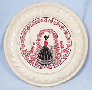 Southern Belle Flue Cover Tin Lady Silhouette Garden Red Black 1930s VTG - Picture 1 of 8