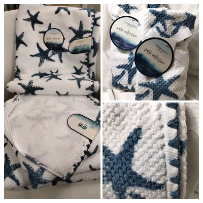 Cynthia Rowley STARFISH 6 pc BATH TOWELS HAND & TIP waffle texture Absorbent SPA - Image 1 of 4