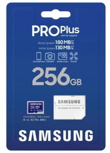Samsung Pro Plus 256GB MicroSDXC 180MB/s Read Speed 130MB/s Write Speed +Adapter - Picture 1 of 5