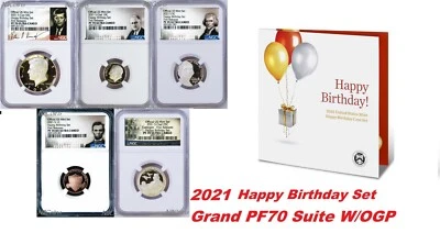 2021 US Mint HAPPY BIRTHDAY 5-Coin-Set Dime Half Penny Nickel Quarter NGC PF70 - Image 1 of 4