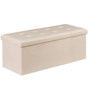 43 Inches Folding Storage Ottoman Bench Storage Chest Footrest Beige 660 lbs - Picture 1 of 24