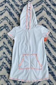 Girls White Terry Cloth Hooded Swimsuit Cover Up UPF 50+ Size XS 4 -5 NWT