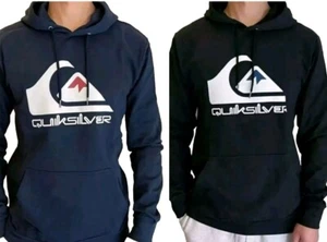Quiksilver Men's Brushed Cotton Big Logo Graphic Slim Hoodie Navy Black Variety - Picture 1 of 18