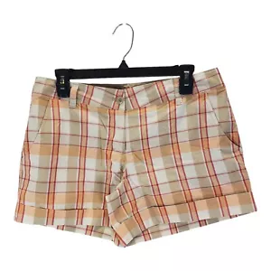 New York and Company Womens Size 6 Plaid Red Tan Orange White Shorts - Picture 1 of 10