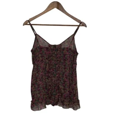Express Womens Y2K Baby Doll Sheer Cami Top Size M Dark Floral Fairy Festival - Image 1 of 4