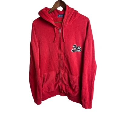 VTG Ralph Lauren Polo Men’s Football Patch Zip Up Red Hoodie Sweatshirt Size 3XB - Image 1 of 4