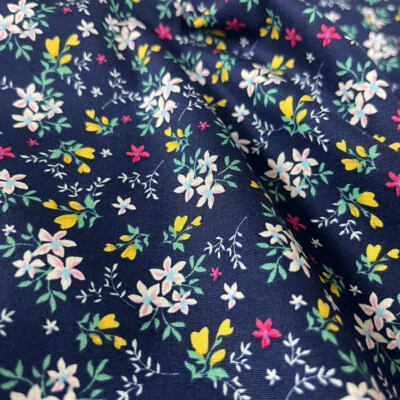100% Cotton Fabric Ditsy Flowers Poplin Rose & Hubble Dress Quilting 45" NAVY - Image 1 of 4