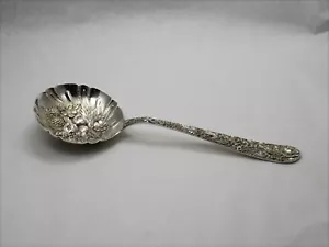 Kirk Repousse Sterling Silver Berry Serving Spoon - 9 1/4" - with Monogram - Picture 1 of 4