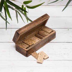 Mango Wood Dominoes with Brass Inlay Game Gift Box Travel Set - Picture 1 of 3