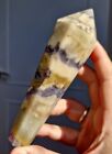 Natural Druzy Tip Opalized Fluorite Root Crystal Wand 135mm 220g Purple Yellow