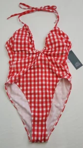 Wild Fable Womens Red Gingham Extra High Leg Cheeky 1 Piece Swimsuit Size S 4-6 - Picture 1 of 11