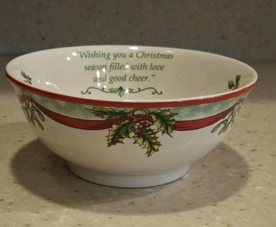 Spode Annual Revere Nut Candy Bowl Christmas Tree 2009 Red Bow/Holly Border EUC - Image 1 of 4
