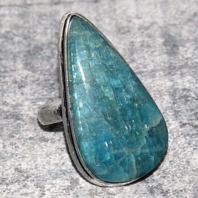 Кольцо с голубым апатитом посеребренным драгоценным камнем 925 пробы США 7 эстетических ювелирных изделий GW - Изображение 1 из 3