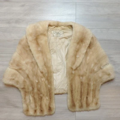 Capa de vison vintage dourada estola pele La Belle Furs nupcial década de 1930 anos 40 - Imagem 1 de 4