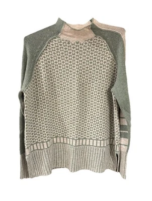 Suéter Pullover Zaket and Plover Lana Algodón Nylon Verde Marfil Cuello Simulado Grande Foto 1 de 4