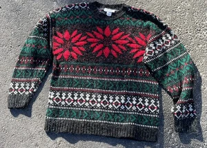 Vintage TJW by Mervyn’s Weihnachtspullover Weihnachtsstern Schnee Größe Large Made in USA - Bild 1 von 5