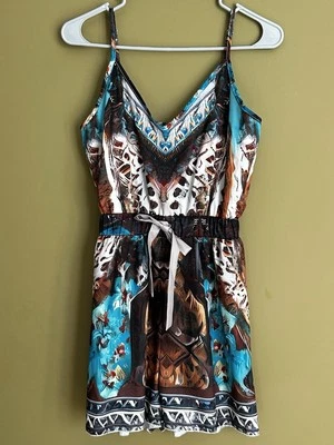 SHEIN Romper, Medium, Floral/Animal Print, Turquoise & Brown. Excellent cond - Image 1 of 4