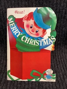 Tarjeta de felicitación de Navidad moderna de mediados de siglo de colección Jack en la caja juguete antiguo - Imagen 1 de 3