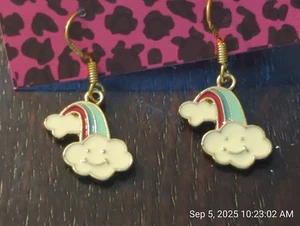 BETSEY JOHNSON RAINBOW CLOUD WIRE EARRINGS - Picture 1 of 2