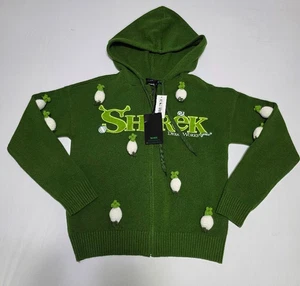 Felpa cardigan donna con cappuccio zip intera maglia cipolla logo Shrek taglia media verde - Foto 1 di 15