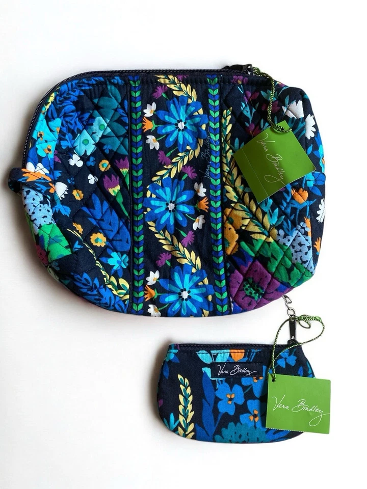 vera bradley large cosmetic in midnight blues new with tags 30 msrp