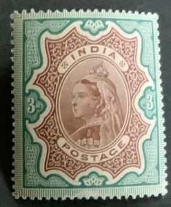 INDIA 1895 3 RUPIAS SIN MONTAR COMO NUEVO SG108. MARCAS NEGRAS EN GOMA DE MASCAR DE HOJA HAGNER. - Imagen 1 de 2
