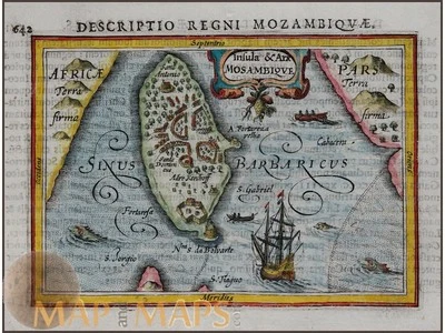 Mozambique rare antique map, Descriptio Regni Mozambiquae Bertius 1616 - Image 1 of 4