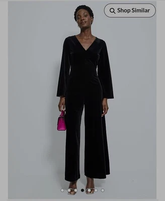 Black Velvet Jumpsuit fluted sleeve wide leg Size 18 George Party outfit womens - Image 1 of 4