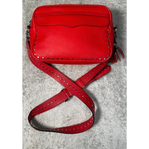 Rebecca Minkoff Bryn Red Leather Silver Hardware Studded Camera Crossbody Bag - Picture 1 of 8