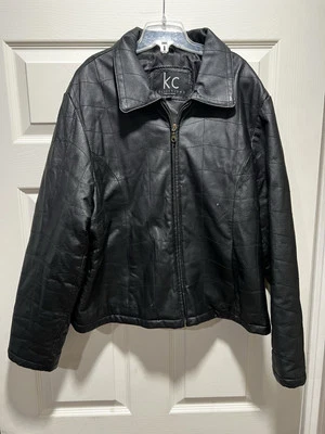 Chaqueta de Cuero Negra KC Collections Ajustada Acolchada Recortada Forrada Para Mujer Talla XL Foto 1 de 4
